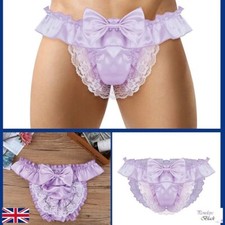 UK, Sexy Men Open Back Bow Ruffle Lace Trim Low