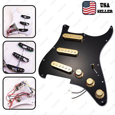 Prewired-Loaded SSS Pickguard Alnico V Pickups For Strat Black(3 Ply)&Gold