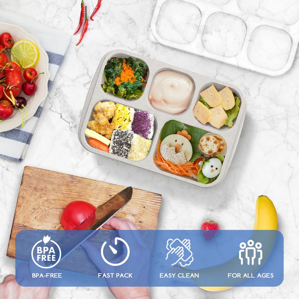 Bento Lunch Box, Bento Box, Reusable Lunch Box Kids with 5 Compartments Meal ...