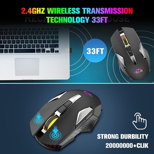 Drahtlose 2,4G-Gaming-Maus wiederaufladbares LED-Licht 2400 DPI, für PC PS4 Xbox - Bild 7 von 13
