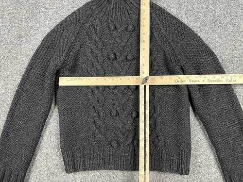 J Crew Knit By Hand Lambswool Sweater Charcoal Tassel Balls L/S Chunky Mock Neck - Picture 4 of 8