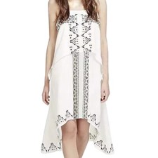 Oasap Vintage Embroidery Print Asymmetric Chiffon Dress Sz Small