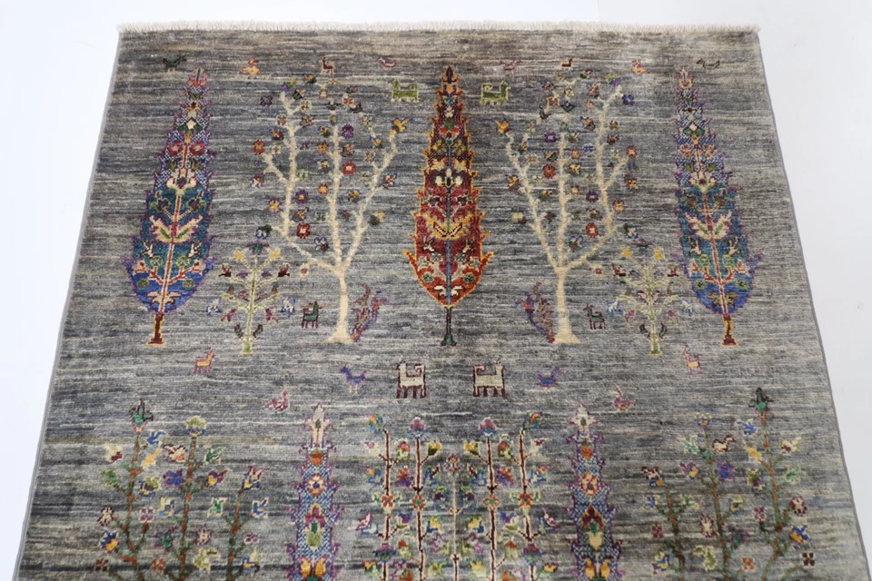 4x6 Tree of life Gray Area Rug Wool Natural Color Afghan Hand Knotted office Rug - Image 4 of 4