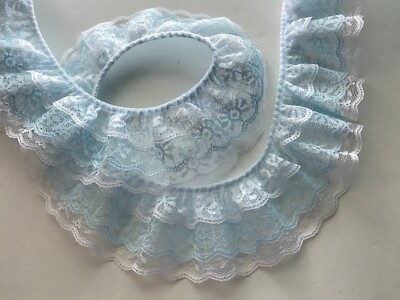 Blue and White Triple Ruffled Lace Trim, 3 Tier Lace, 3 Layer Lace