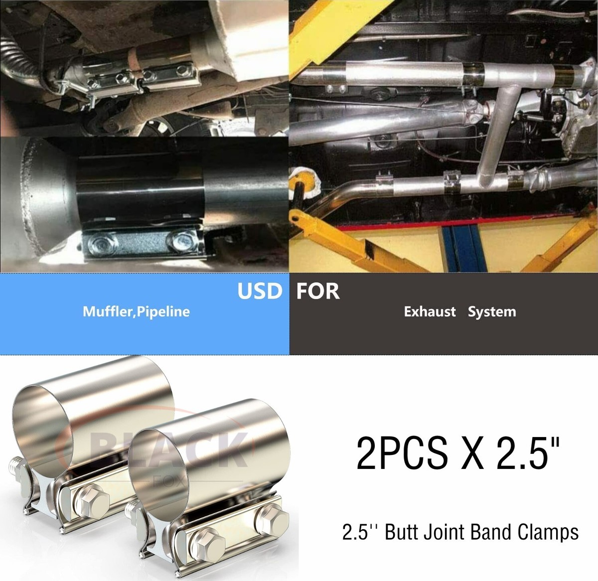 Floshine 3.5 In Lap Joint Band Clamps,Exhaust Muffler Clamp 2 PCS,3.5