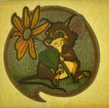 Original Vintage Mouse Flower Glitter Iron On Transfer