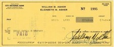 Elizabeth Montgomery and William Asher Hand Signed Check Bewitched