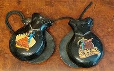 AUTHENTIC OLD SPANISH CASTANETS SPAIN WOODEN HAND PERCUSSION MUSIC INSTRUMENT