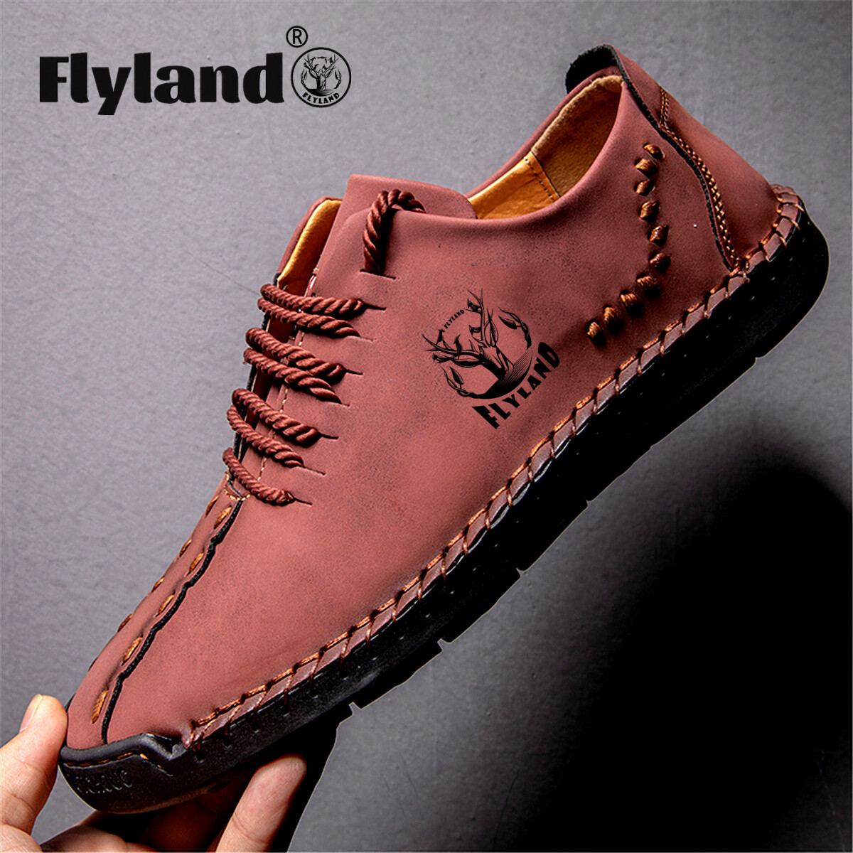 FLYLAND Men's Fashion Sneakers Casual Leather Shoes Handmade
