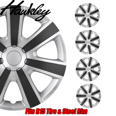Set Of 4 Wheel Covers For 15 Inch Rims - Snap On Full Hub Caps Silver ABS (USA Style) 9 thumbnail image