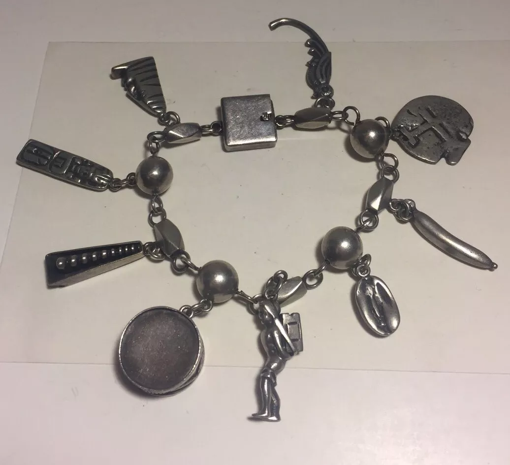 Horacio De La Parra Vintage Mexican Sterling Silver Charm Bracelet