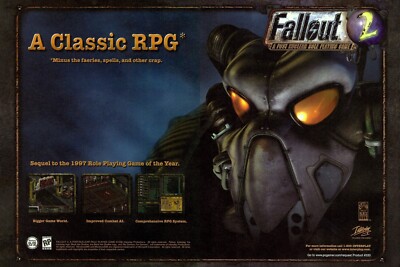 Fallout 2 PC Game 1998 Promo Ad Wall Art Print Poster II - Glossy - 13'' X 19''