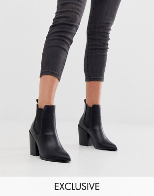 NEW ASOS RAID Exclusive Vienna black heeled chelsea boots US UK Block  Pointy