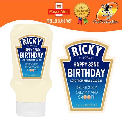 PERSONALISIERTE GEFÄLSCHTE MAYONNAISE FLASCHE ETIKETT GEBURTSTAG JEDER ANLASS GESCHENK