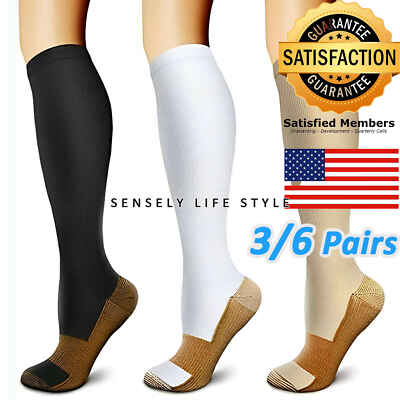 3 Pairs Calf High Compression Socks for Women Men 15-23mmHg Enhances Blood Flow