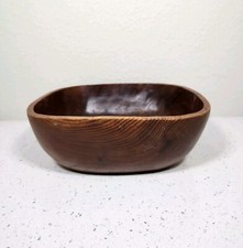 Vintage Wooden Bowl Carved Solid Wood Square Boho Rustic Primitive 12x11.5x4"