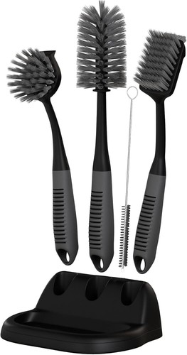 Dish Brush Set of 5 with Holder - Kitchen Scrub Brushes