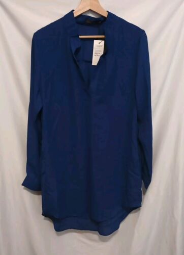 ZANZEA Tunic Sz 10 Blue Sheer V-Neck Long Sleeve Roll Tab Pullover