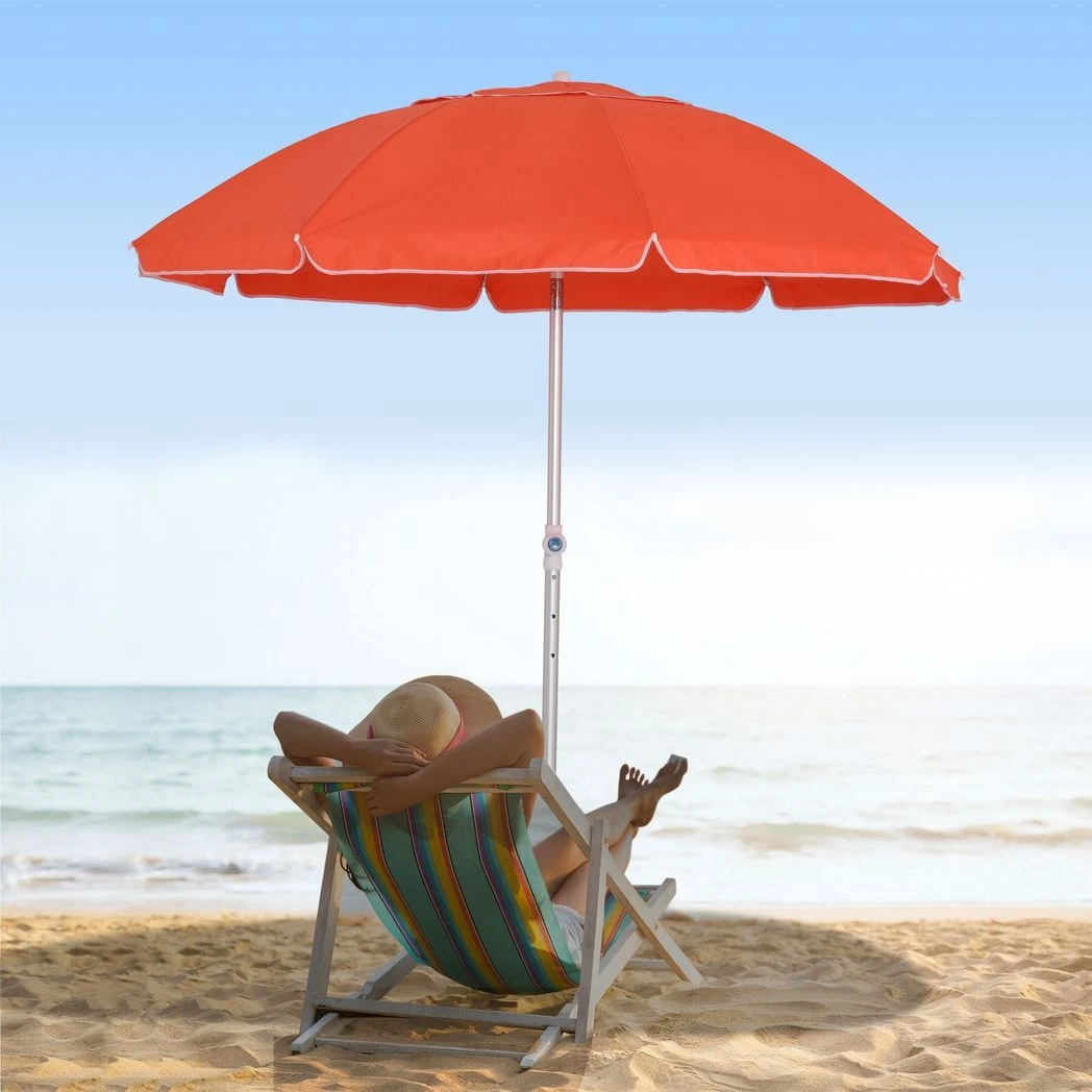 Outsunny 2m Beach Umbrella 3 Angle Tilt Parasol Canopy Sun Shade Bag Orange