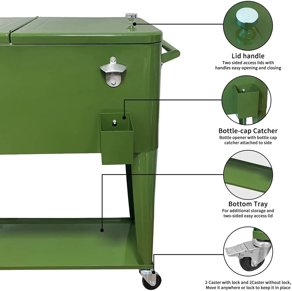 Portable 80QT Rolling Cooler Cart Ice Chest for Outdoor Patio Deck Party - Image 4 of 4