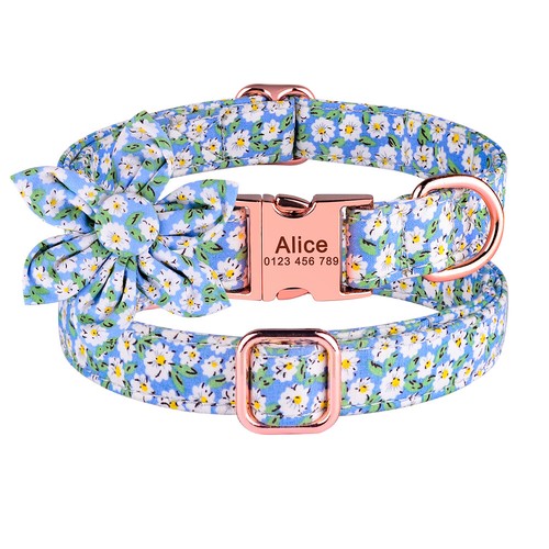 Personalisiertes Hundehalsband für kleine mittlere große Blume graviert Name Ausweis Etikett Mädchen - Bild 11 von 23