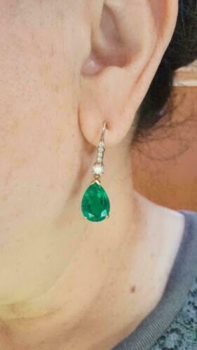 4Ct Birnenschnitt simulierte smaragdgrüne Tropfen/Hänkeln Ohrringe 14K gelb vergoldet - Bild 2 von 5
