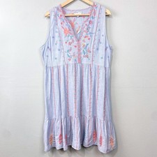 Johnny Was Workshop Dress Womens Size M Bereginia Embroidered Tank Blue Boho