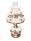 Vintage Milk Glass Hurricane Table Lamp Floral Brass Base Works 16.75”