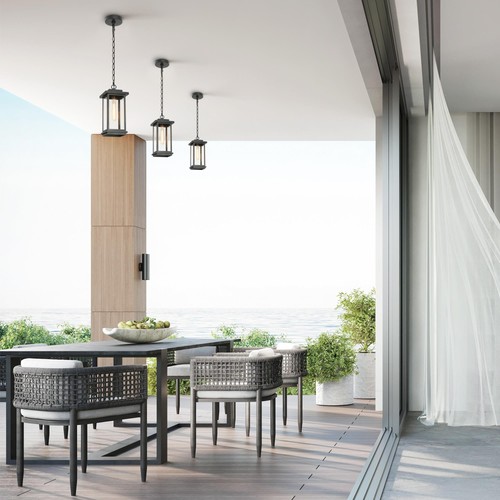 Outdoor Pendant Light Fixture, Black Farmhouse Outdoor Pendant Lights for Por... - Picture 4 of 7