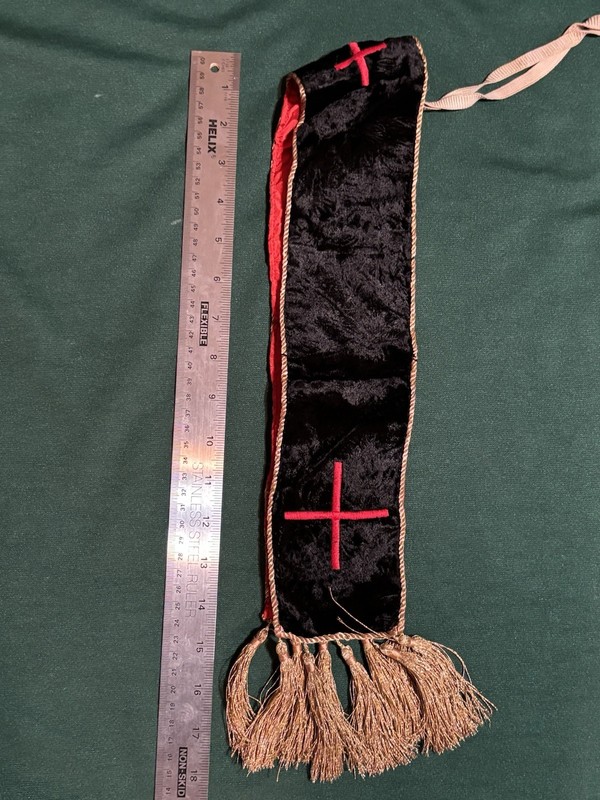 Black Velvet Maniple Vestment Priest Altar Mass Sacristy Gold Fringe Tassle