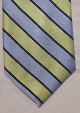 Men's Woven Silk Tie Light Blue  Green Stripe Pattern 54"-56"