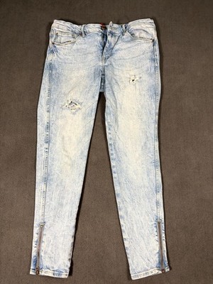 H&M Divided Skinny Jeans Women 10 Blue Whisker Denim Cotton Distressed Ankle Zip
