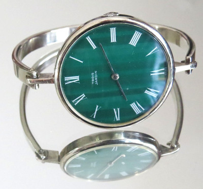 Ulysse Nardin, Vintage Damenuhr ''Trios Jardin'' 925 Silber, Malachit Zifferblatt