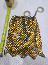 Vintage Gold-Tone Metal Mesh Coin Purse Pouch w/ Ring Handle, Art Deco