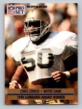 1991 Pro Set Award Winner Chris Zorich (Beige Box on Back) #33 Rookie RC