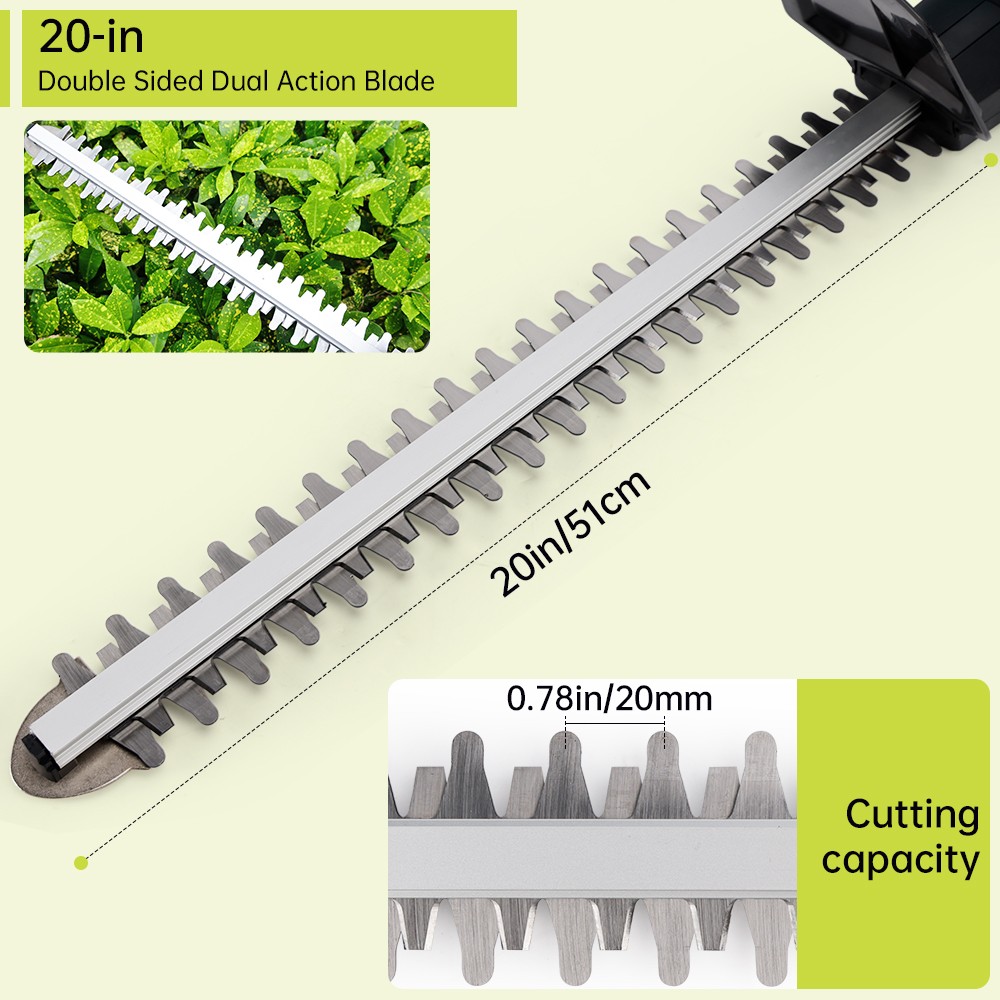 20" Electric Hedge Trimmer, Cordless, Power Trimmer, 2 Batteries & Charger.