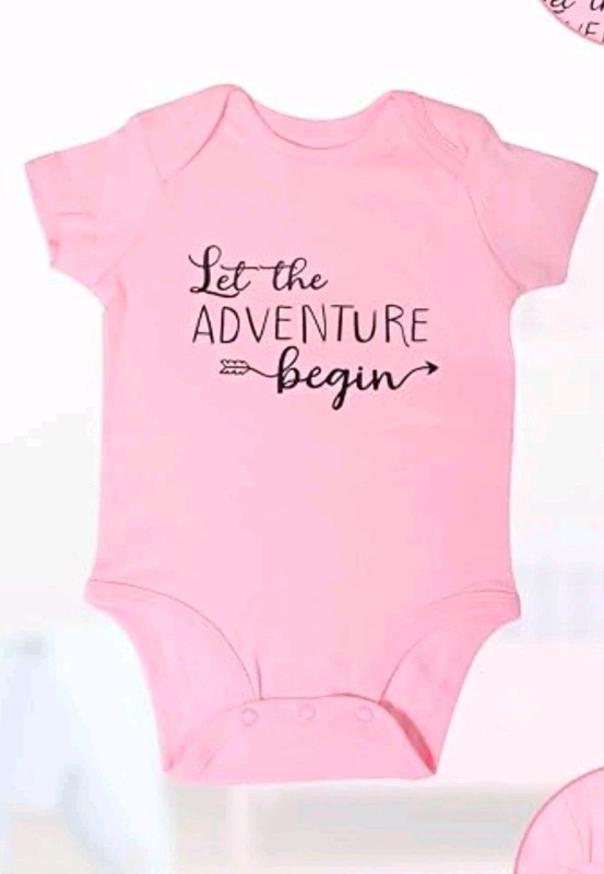 Newborn Pink Short Sleeve  Undershirt Graphic Print Adventure Snap, Girlbaby