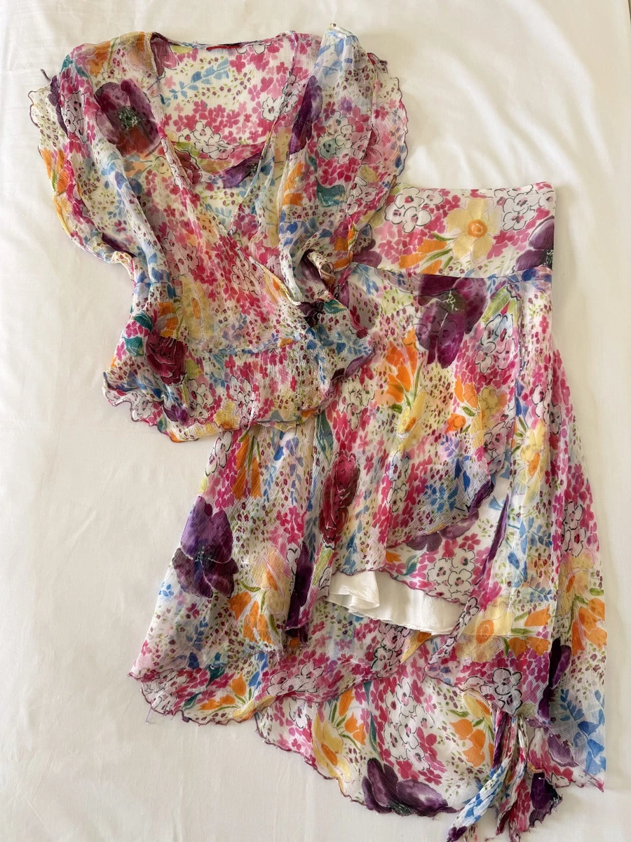 Robe Vintage René Derhy Multicolore - Fond Jaune Floral, Taille M/38 - Occasion Très Bon état