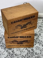 Vtg  Set of 2 Eagle Brand Wooden Recipe Boxes 1857&ndash;1982