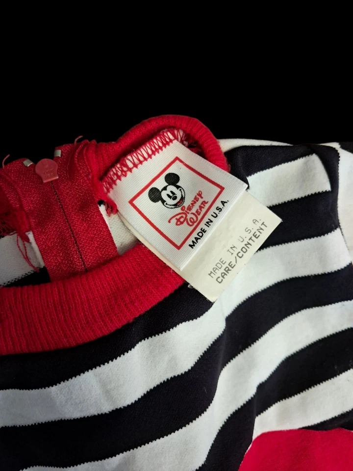 Vtg Disney Infant One-Piece Red White Black Stripped 12-24 Month Made USA Z63 - Image 2 of 4