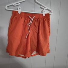 Unbranded Swim Trunks Mens Medium Orange Elastic Waist Drawstring Mesh Lined