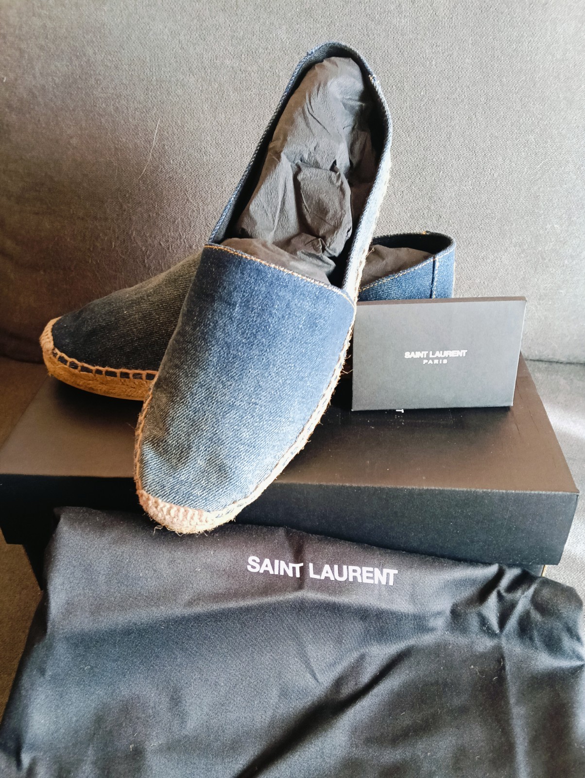 Espadrillas Saint Laurent in denim blu unisex nuove con scatola taglia 39 5