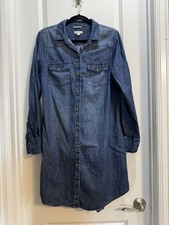 Merona Blue Buttondown Denim Dress Med Long Sleeve Collared Armpit To Armpit 20