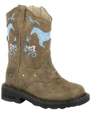 Roper Toddler-Girls' ' Glitter Horse Light-Up Western Boot Round Toe -