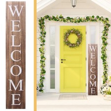 ALBEN Welcome Sign for Front Door Porch   5 Feet Tall, Vertical Wooden Outdoor