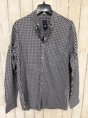 GAP Mens Coolmax Standard Fit Button Down Shirt L Navy Gingham Long Sleeve NWT