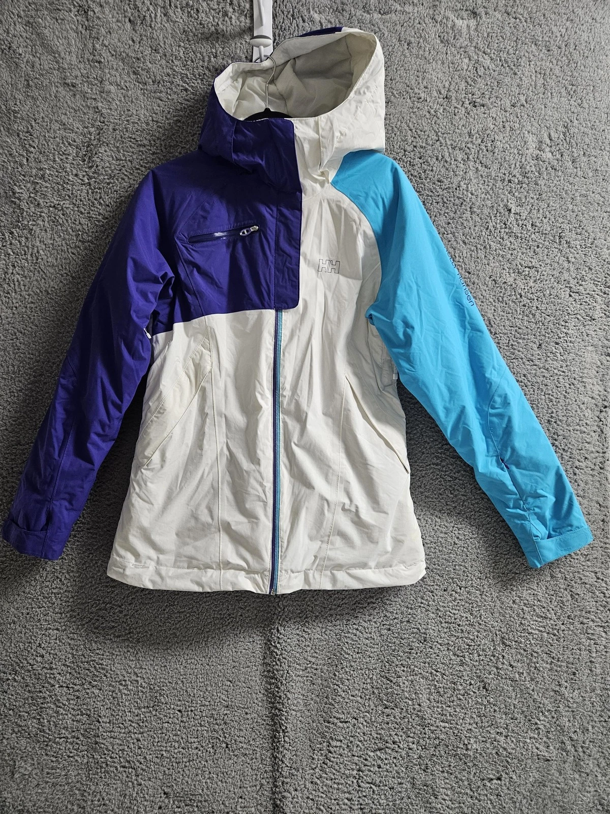 Helly Hansen Helly Tech Performance Ski Jacket Womens Large White Blue Hooded