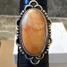Southwestern Handmade ORANGE SPINY OYSTER Ring 925 Sterling Silver   Size 7.5-8