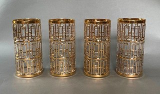 4 MCM Imperial Glass Shoji Trellis 22K Gold Highball Tumblers Bar Glasses