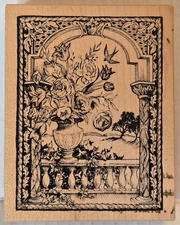 Floral Vase Window Frame View 2002 Wood Mounted Rubber Stamp PSX Designs K-3211